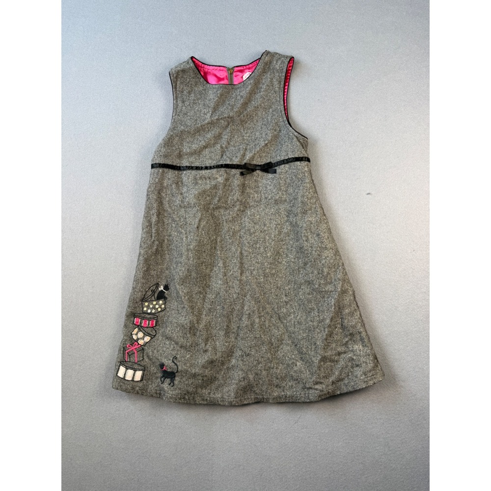 Gymboree Girls Gray Wool Blend Cat Embroidery Jumper Dress Size 8 vintage